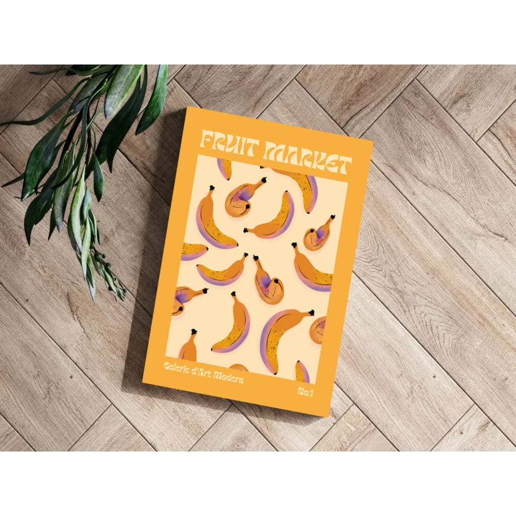 Vibrant Fruit Market insigne aluminum print with playful banana pattern