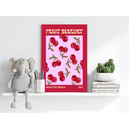 Vibrant red-framed cherry fruit market insigne aluminum print