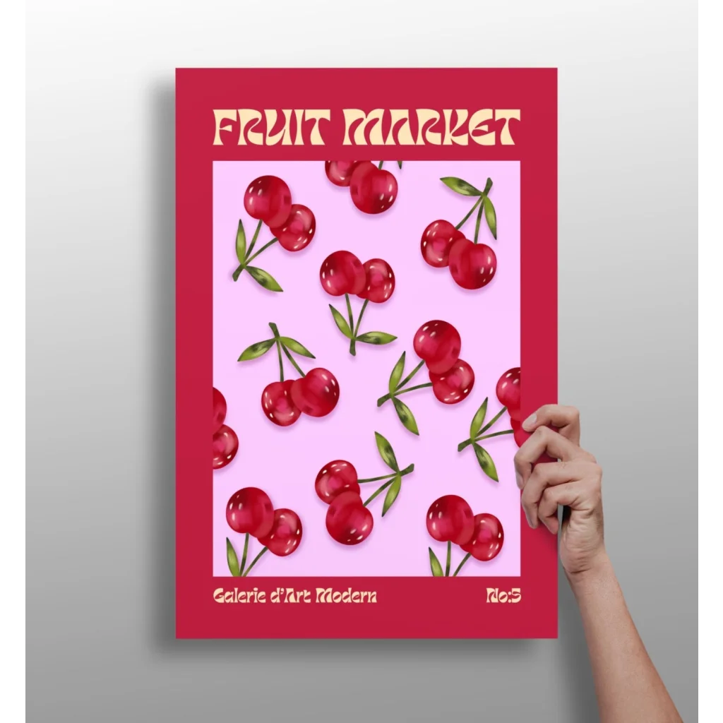 Cherry Fruit Market Insigne Aluminum Print in Vibrant Red Frame | Insigneart USA | vintageantiquesgifts.com