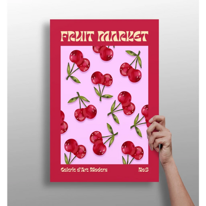 Cherry Fruit Market Insigne Aluminum Print in Vibrant Red Frame | Insigneart USA | vintageantiquesgifts.com