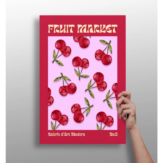 Cherry Fruit Market Insigne Aluminum Print in Vibrant Red Frame | Insigneart USA | vintageantiquesgifts.com