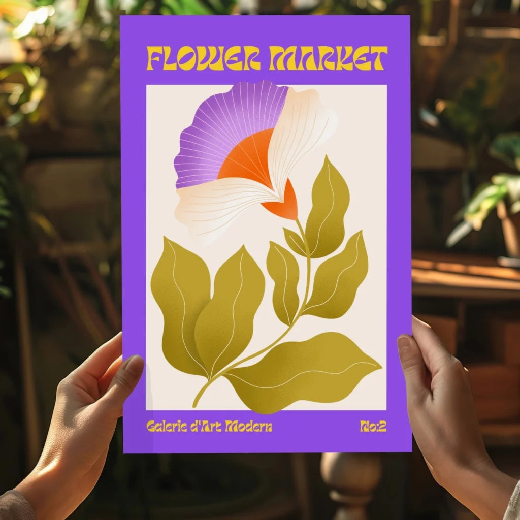 Purple-framed flower poster on insigne aluminum print