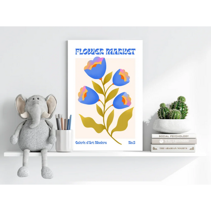 Insigne aluminum print of stylized floral poster with blue blossoms