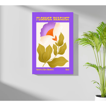 Purple-framed Flower Market poster on insigne aluminum print