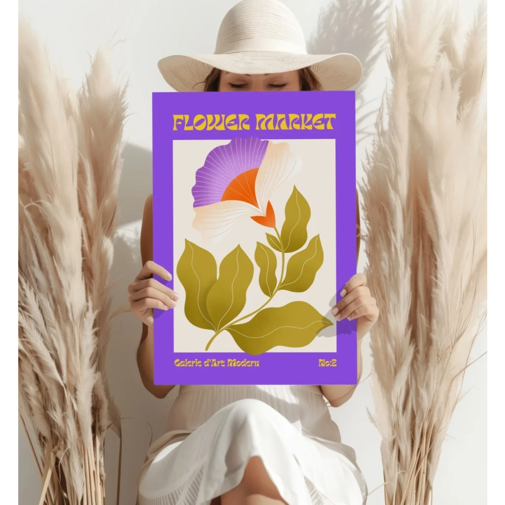 Purple-framed floral poster on insigne aluminum print