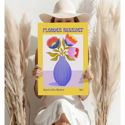 Vibrant yellow flower market poster on insigne aluminum prints