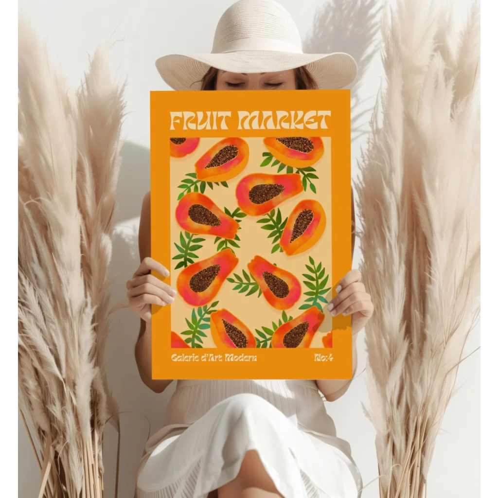 Tropical Papaya Fruit Market Insigne Aluminum Print | Contemporary Home Wall Art | vintageantiquesgifts.com