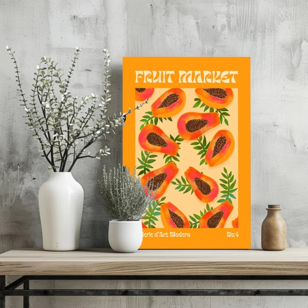 Tropical Papaya Fruit Market Insigne Aluminum Print | Glass Wall Art Print | vintageantiquesgifts.com