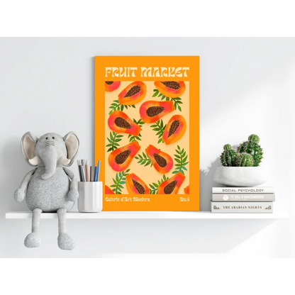 Vibrant orange papaya market insigne aluminum print with sliced fruits