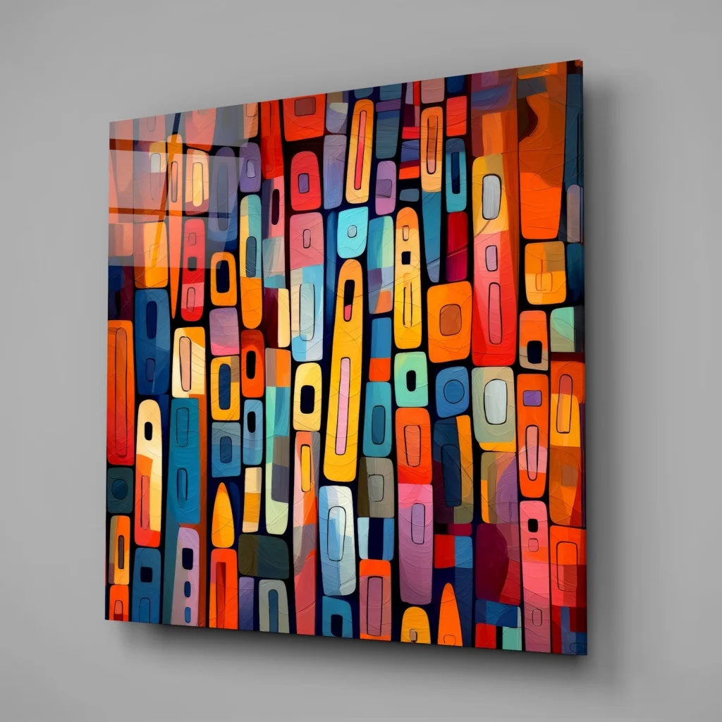 Bold Geometric Tempered Glass Art in Vibrant Colors | Glass Wall Art Print | vintageantiquesgifts.com