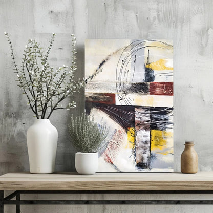 Insigne aluminum prints: bold abstract canvas art in yellow, black, red, white