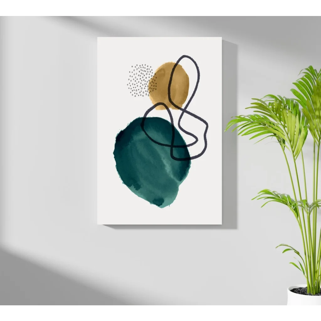 Teal gold abstract insigne aluminum print with watercolor splash