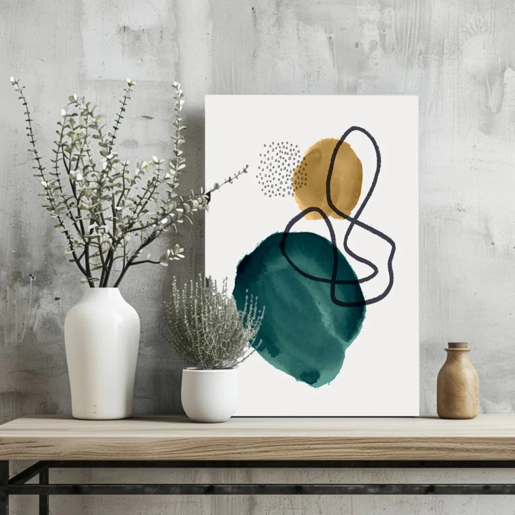 Teal Gold Abstract Insigne Aluminum Prints That Pop | Glass Wall Art Print | vintageantiquesgifts.com