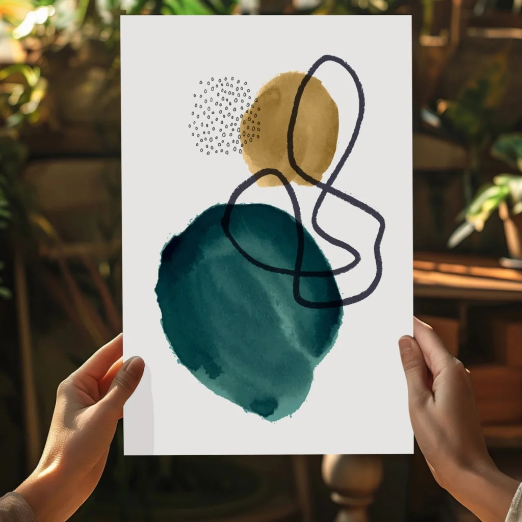 Teal gold abstract insigne aluminum print with watercolor splash