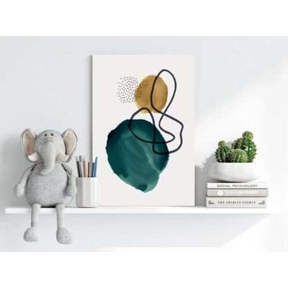 Teal gold abstract watercolor splotches on insigne aluminum prints