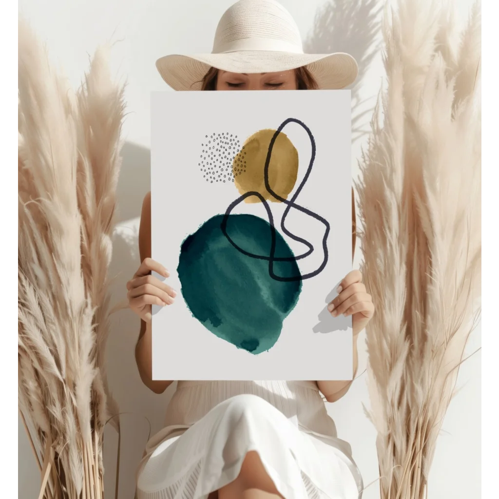 Teal Gold Abstract Insigne Aluminum Prints That Pop | Contemporary Home Wall Art | vintageantiquesgifts.com