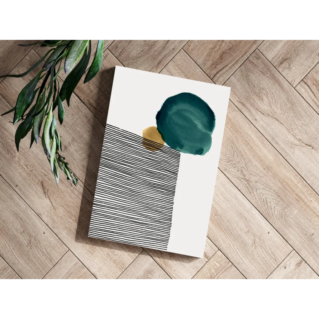 Teal gold abstract circle motif on insigne aluminum prints