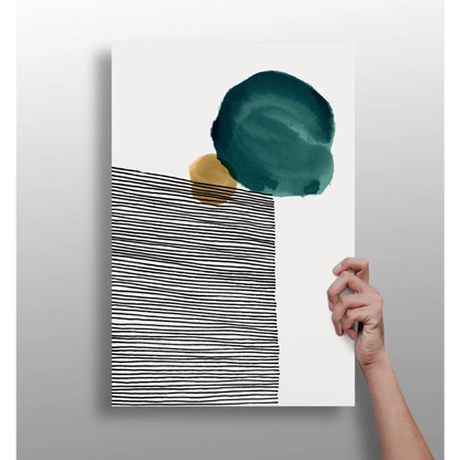 Teal gold abstract circle insigne aluminum prints with bold brushstrokes