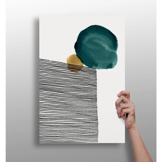 Teal gold abstract circle insigne aluminum prints with bold brushstrokes