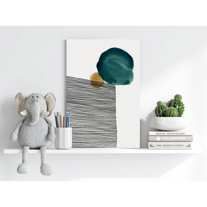 Teal gold abstract circle insigne aluminum print on white background