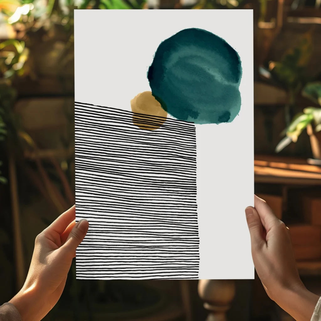 Teal gold abstract circle on insigne aluminum prints