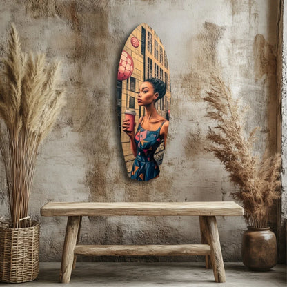 Stunning tempered glass art of vibrant urban coffee woman portrait