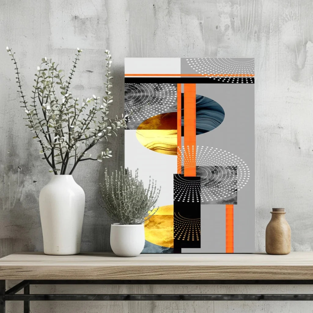 Modern orange and black geometric abstract aluminum print