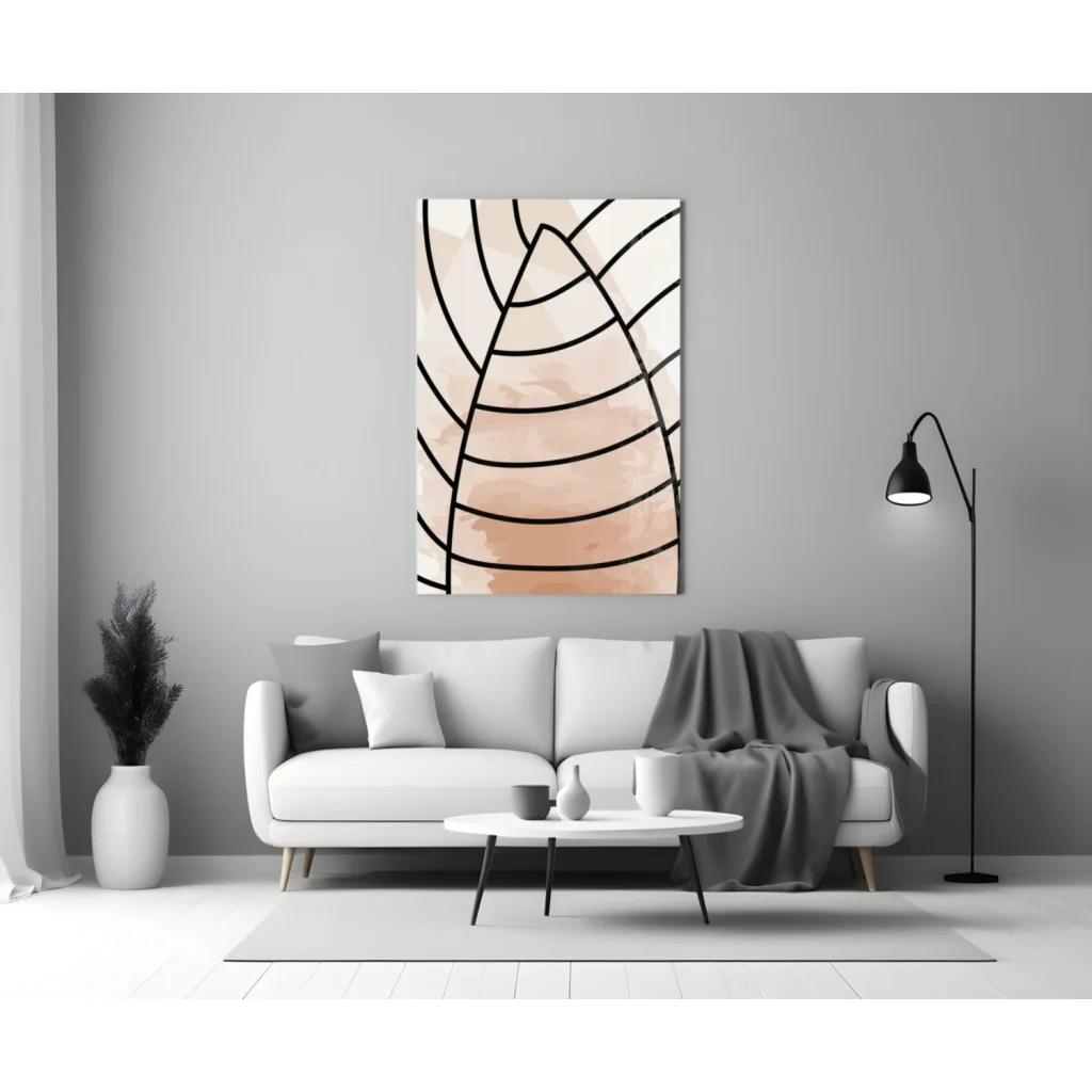Modern rose gold abstract wall art print with black lines on white