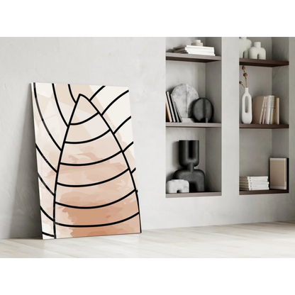 Beige and black modern rose gold abstract wall art print with geometric lines