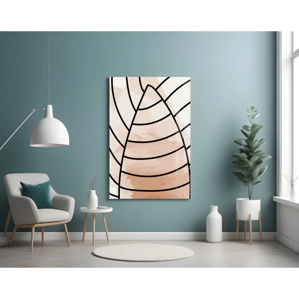 Modern rose gold abstract wall art print with black lines