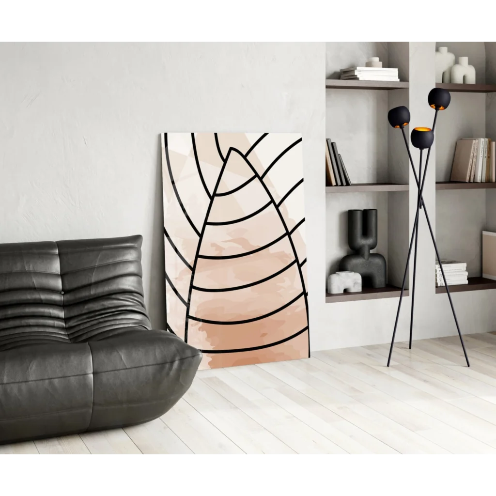 Modern rose gold abstract wall art print with black lines
