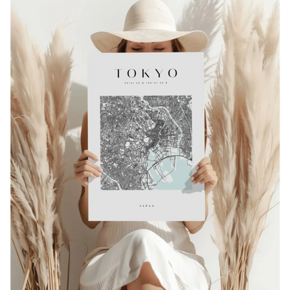 Modern watercolor blue Tokyo map on aluminum print