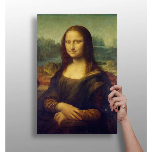 Framed Mona Lisa aluminum print with enigmatic smile