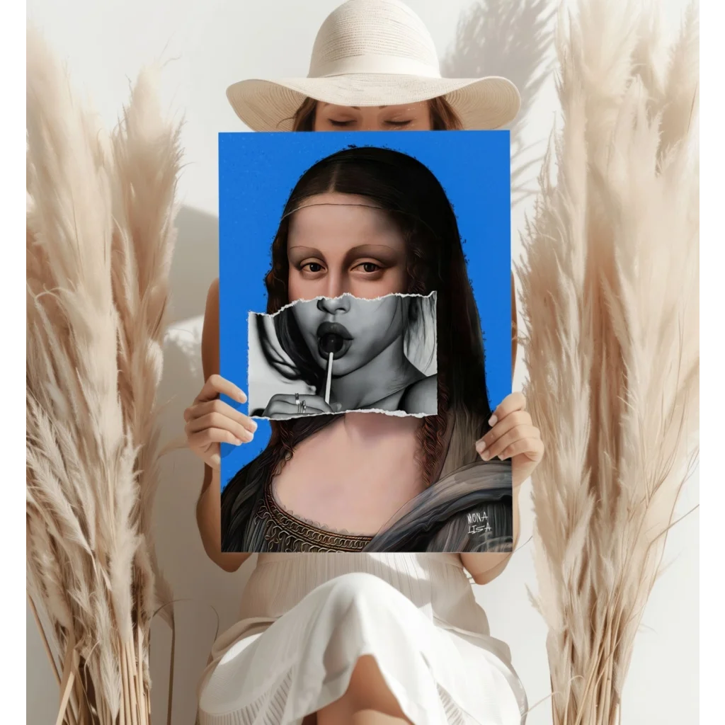 Pop Art Mona Lisa with cigarette lips on Insigne Aluminum Prints