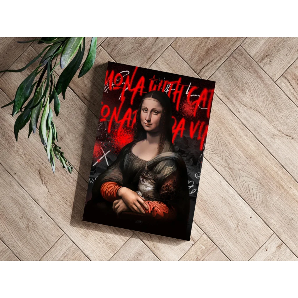Graffiti Mona Lisa Cat Insigne Aluminum Prints | Modern Wall Art Decor | vintageantiquesgifts.com