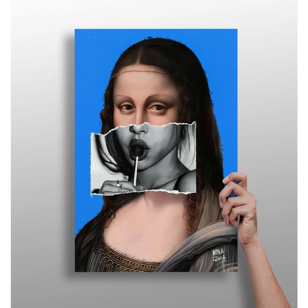 Pop Art Mona Lisa with lollipop on insigne aluminum prints