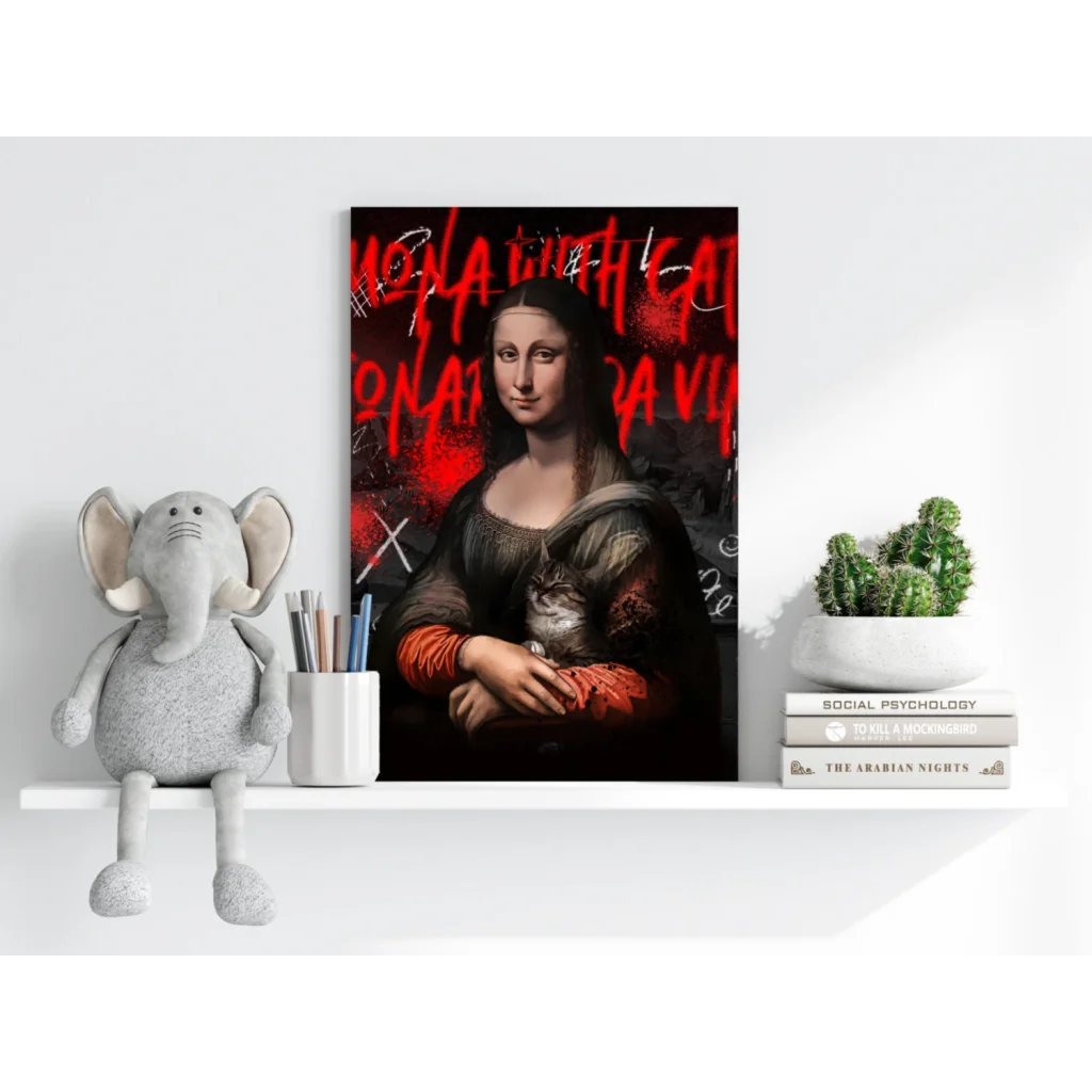 Graffiti Mona Lisa with cat on Insigne aluminum print