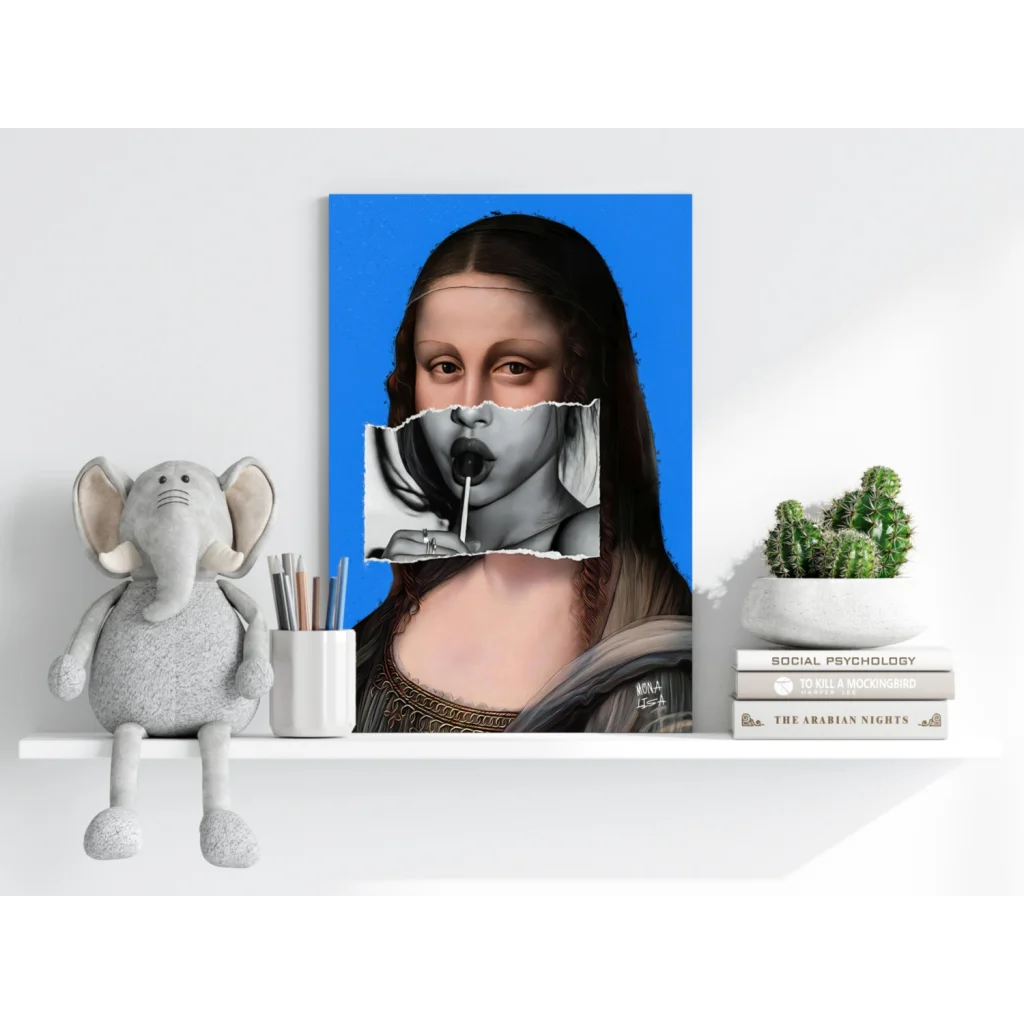 Modern Mona Lisa with cigarette on insigne aluminum prints