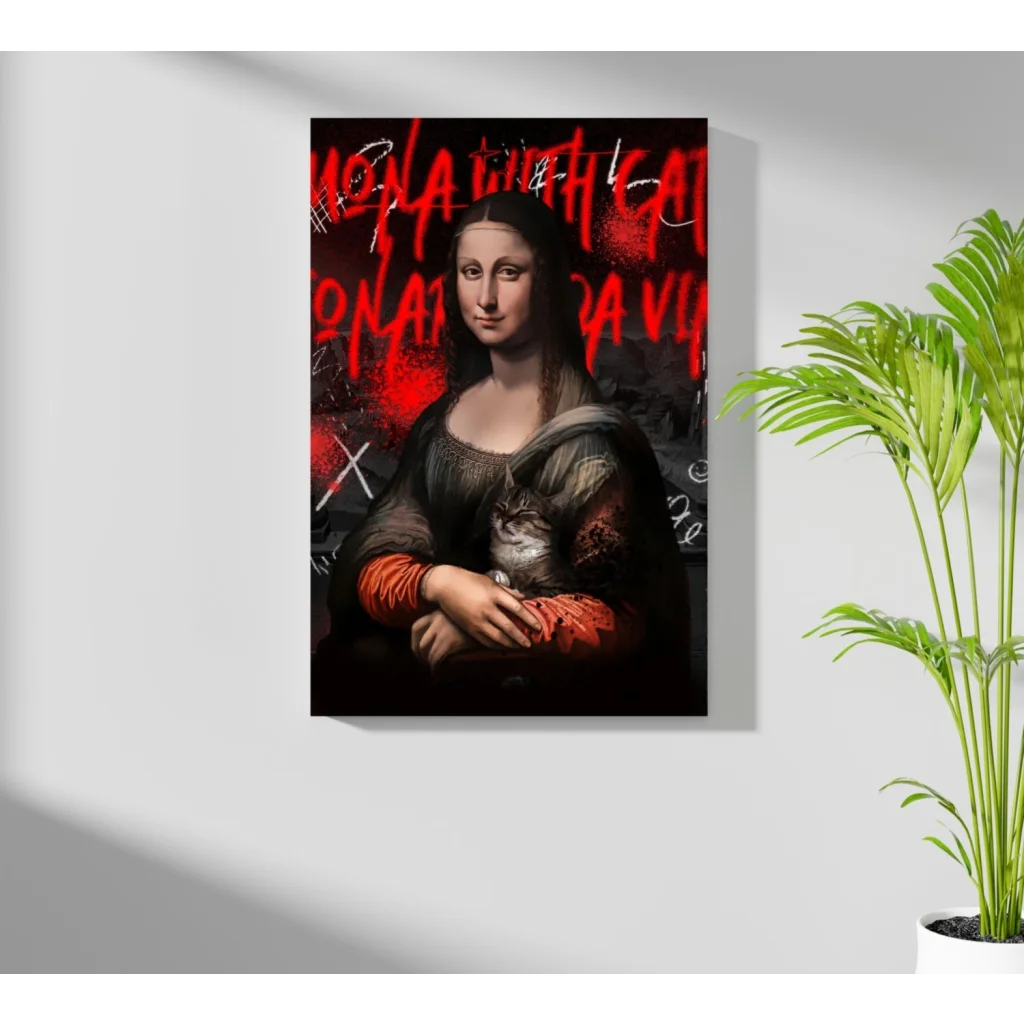 Graffiti Mona Lisa with cat on Insigne aluminum print