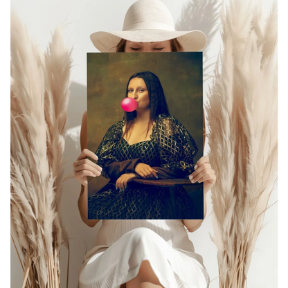 Mona Lisa blowing pink bubblegum canvas print