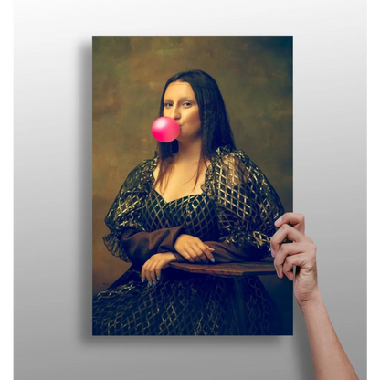 Mona Lisa blowing pink bubblegum canvas print