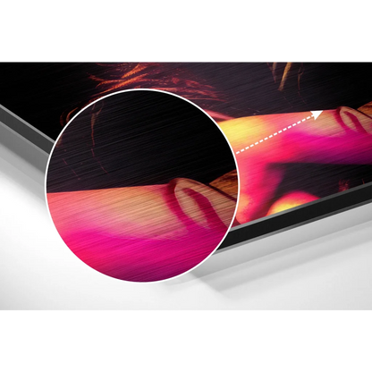 Vibrant colorful display on brushed aluminium dibond print