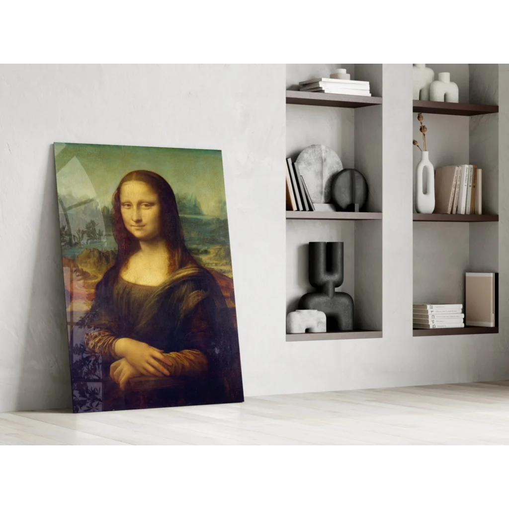Framed Mona Lisa glass wall art with enigmatic smile