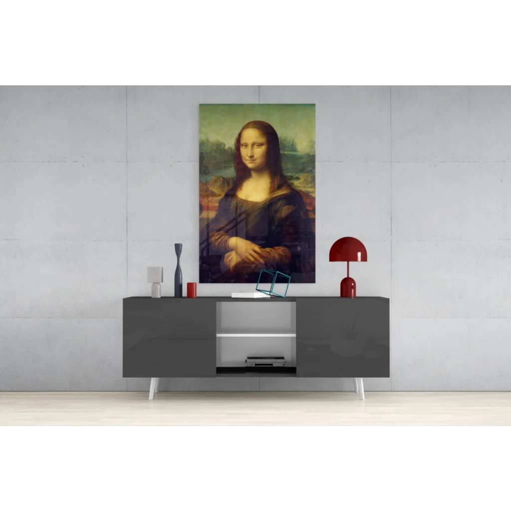 Framed Mona Lisa glass wall art print with enigmatic smile