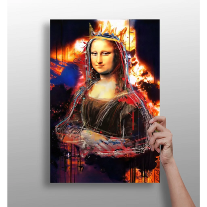 Vibrant Mona Lisa graffiti fire crown canvas art print