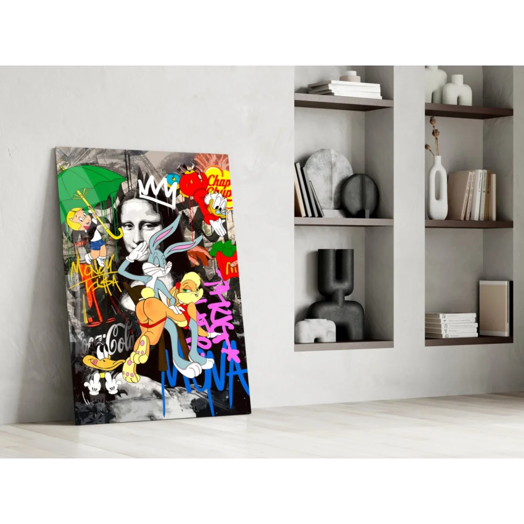 Vibrant graffiti Mona Lisa pop art canvas wall art with Bugs Bunny