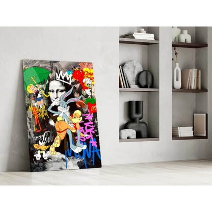 Vibrant graffiti Mona Lisa pop art canvas wall art with Bugs Bunny