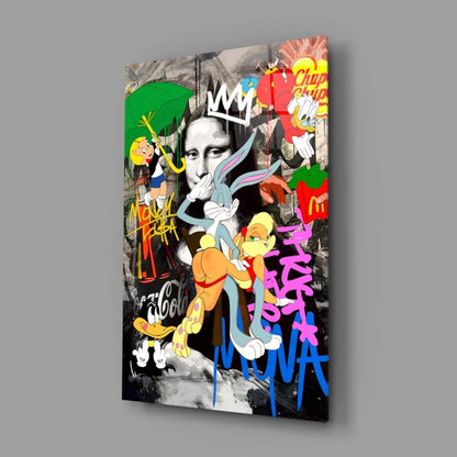 Vibrant Mona Lisa graffiti pop art canvas wall art with cartoon collage