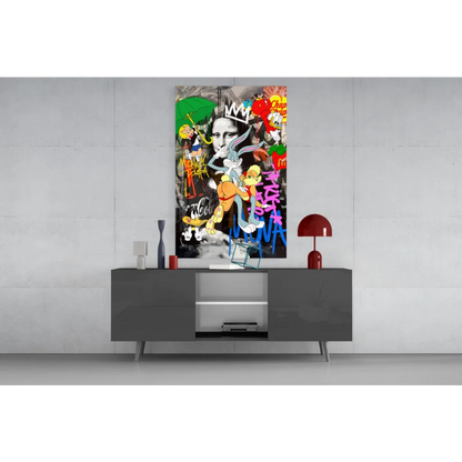 Vibrant graffiti Mona Lisa pop art canvas wall art with Bugs Bunny