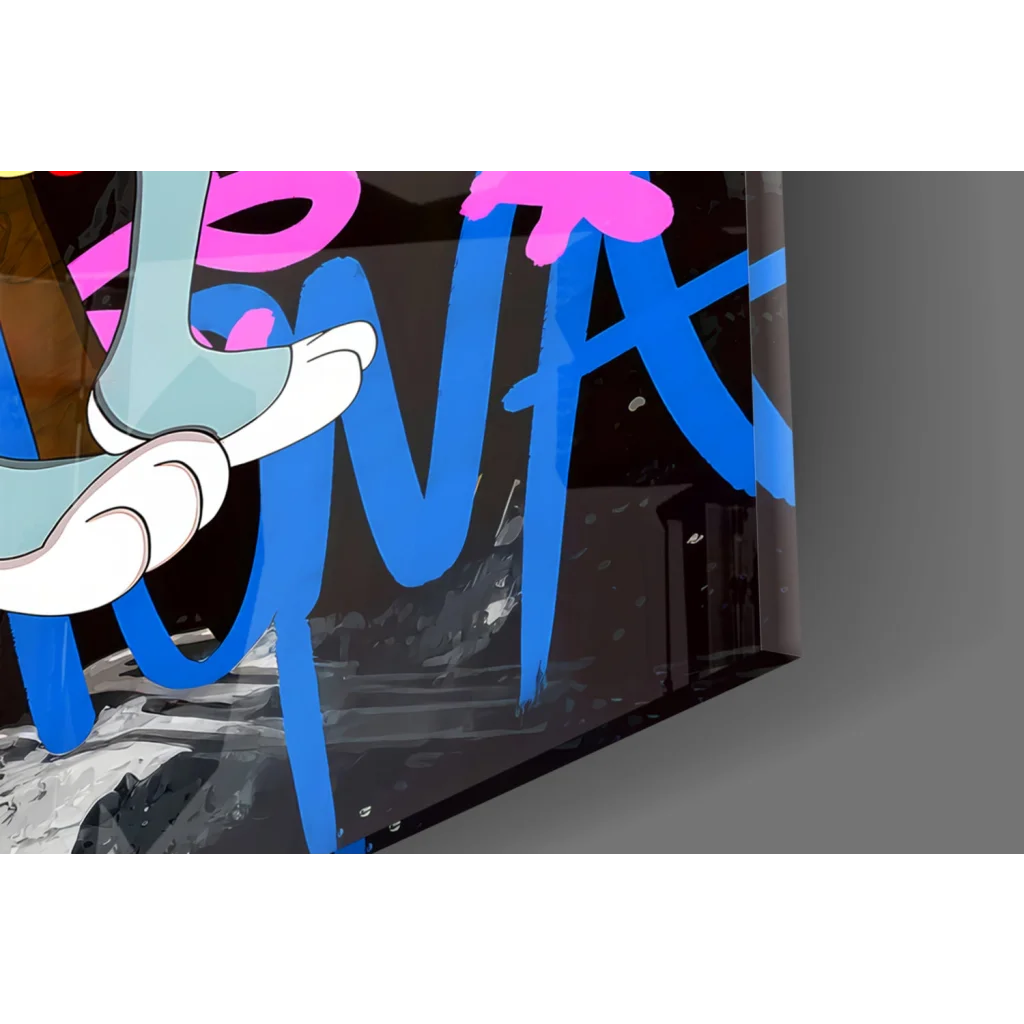 Vibrant Mona Lisa Graffiti Pop Art Canvas Wall Art with cartoon character